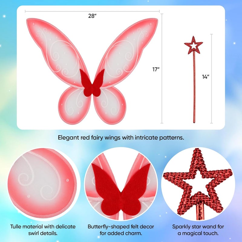 Funcredible Red Costume Wings, Star Wand & Glitter – Adult Festival & Halloween Cosplay Accessory Set - Image 2